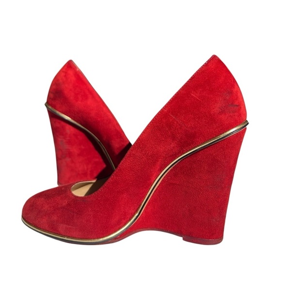 CHARLOTTE OLYMPIA Carmen 100 Wedge Suede Red Round Toe Heels Shoes EU 36 - Picture 2 of 10